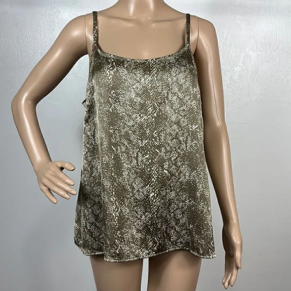 Chico’s Animal Print Brown And Cream Satin Cami Tank Top Size L